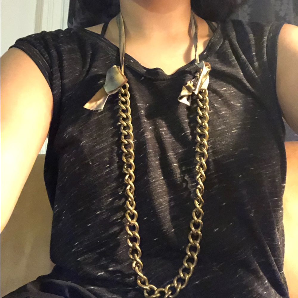 Brass chain w hand dyed silk ribbon necklace - Picture 5 of 5